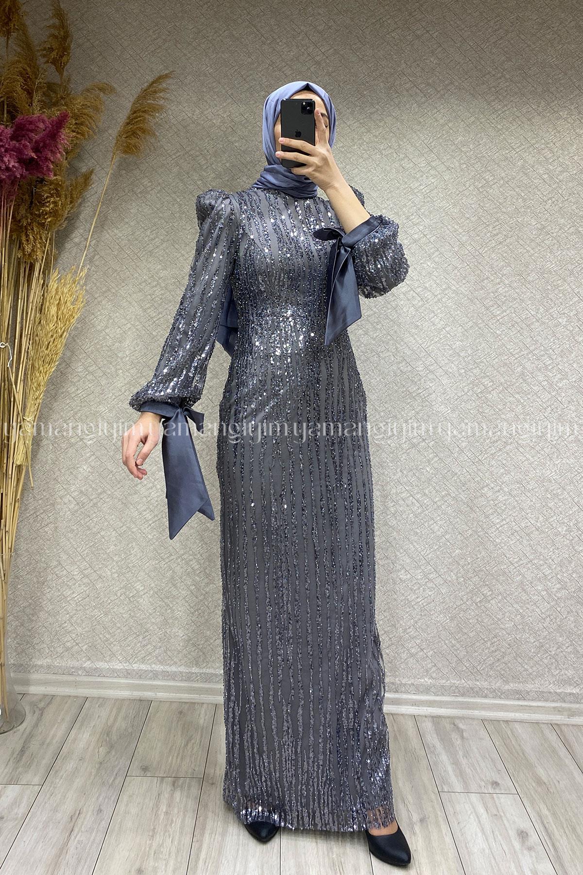 2384 NEW ELEGANS ELBİSE - Gri