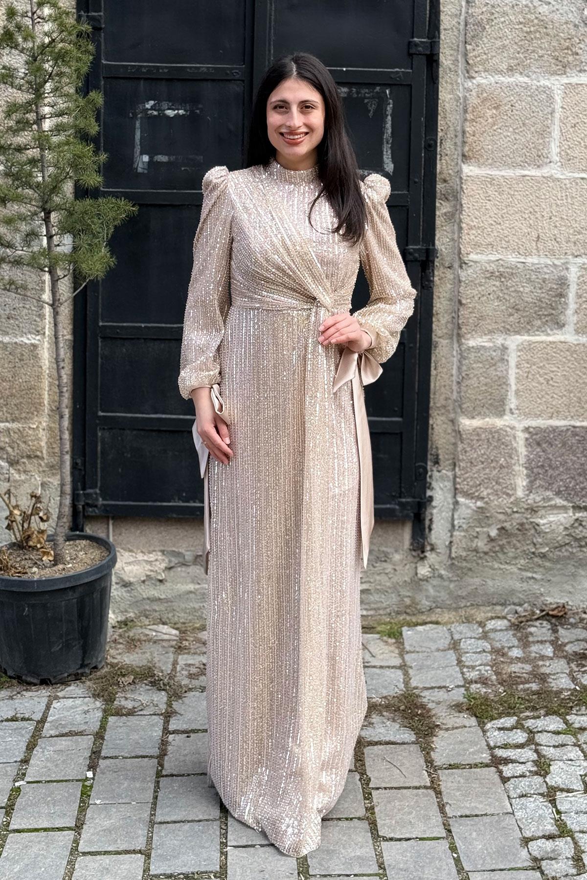 2414 NEW ELEGANS ELBİSE - Vizon