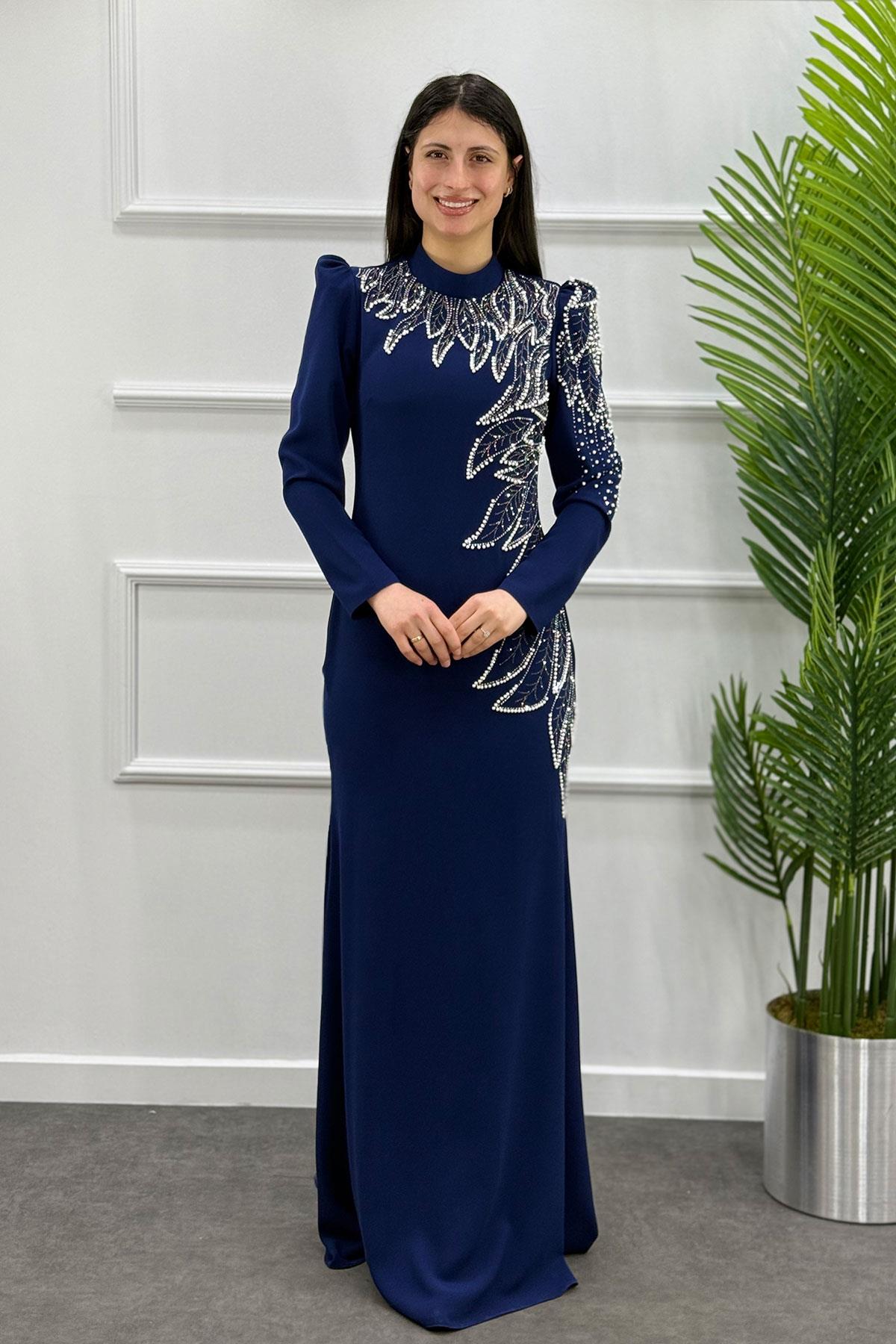 2449 NEW ELEGANS ELBİSE - Lacivert