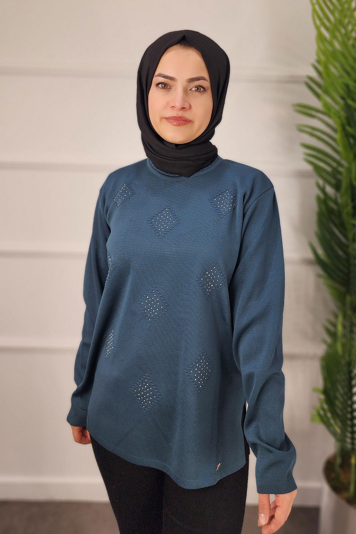 24606 AYLİN TRİKO KAZAK - Petrol