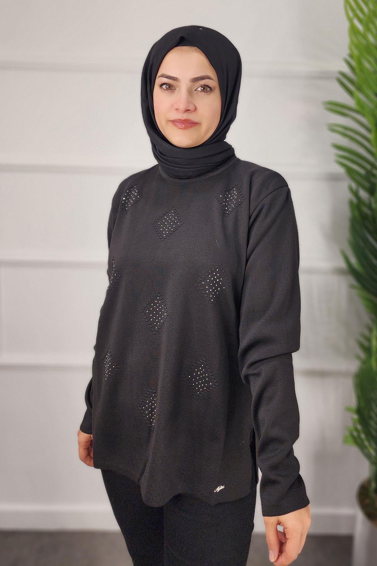 24606 AYLİN TRİKO KAZAK - Siyah