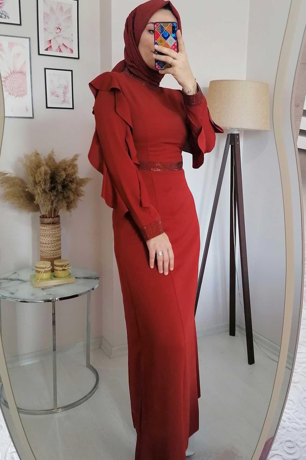 3602 PERİ ELBİSE - Kiremit