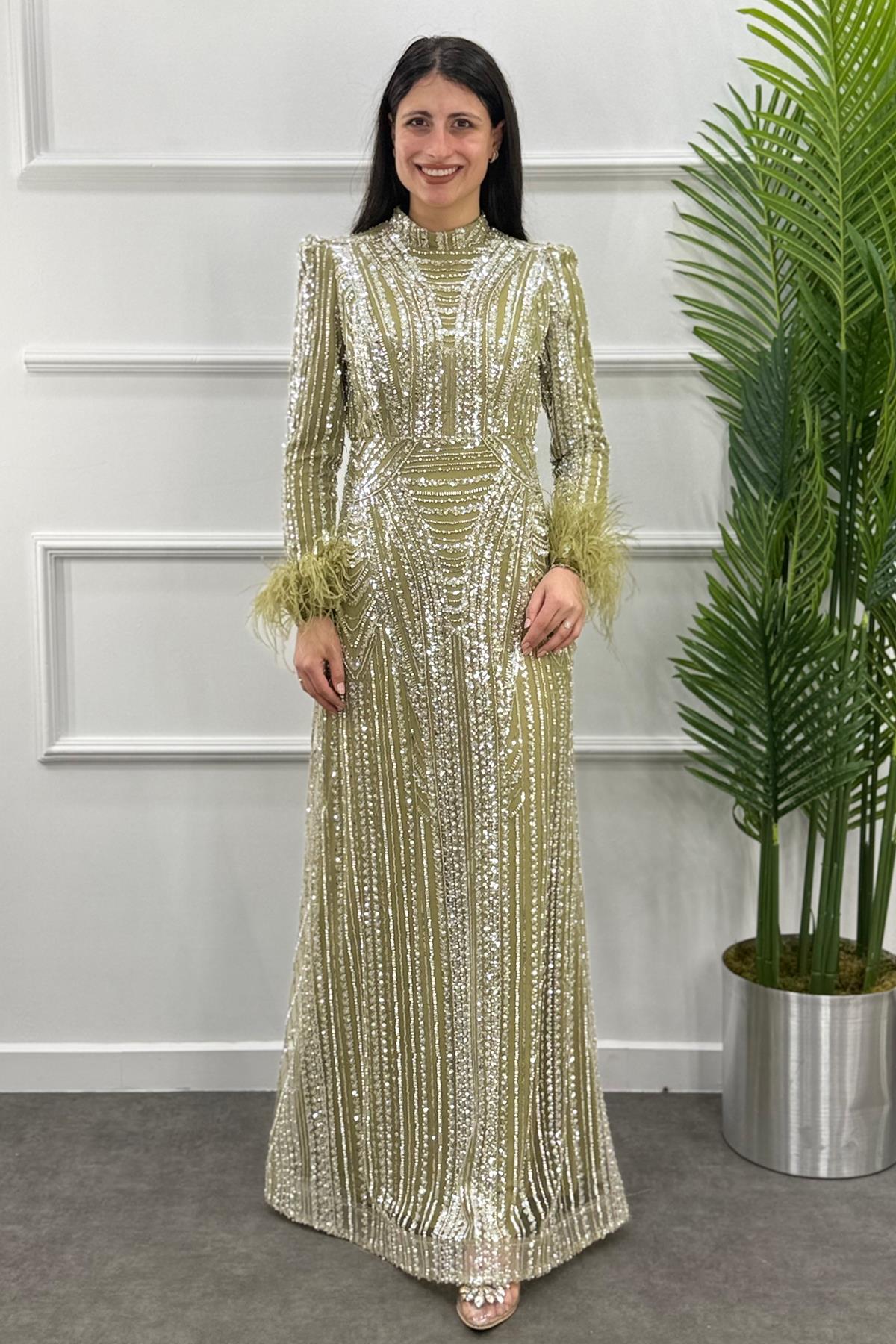 378 Suenna Abiye Elbise - Yağ Yeşili