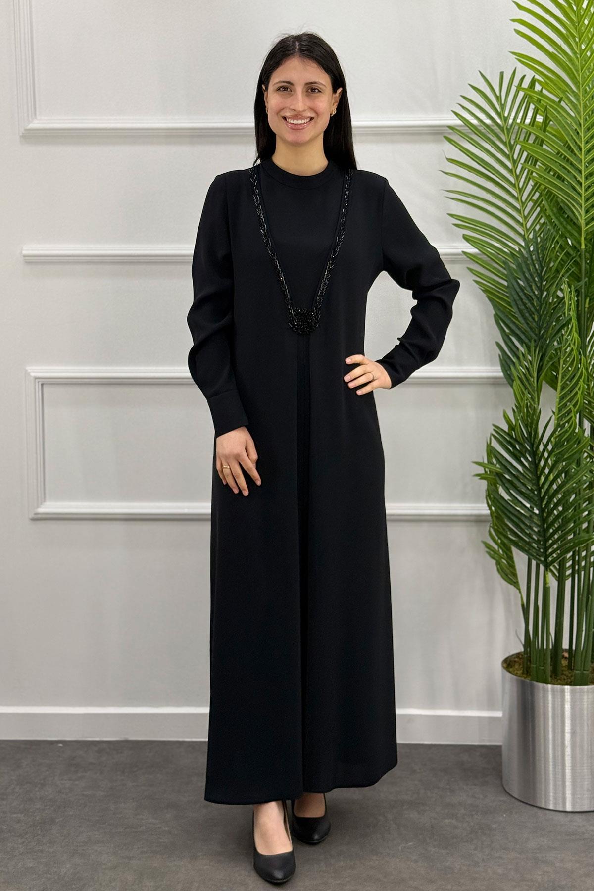 5061 Gaze Elbise - Siyah