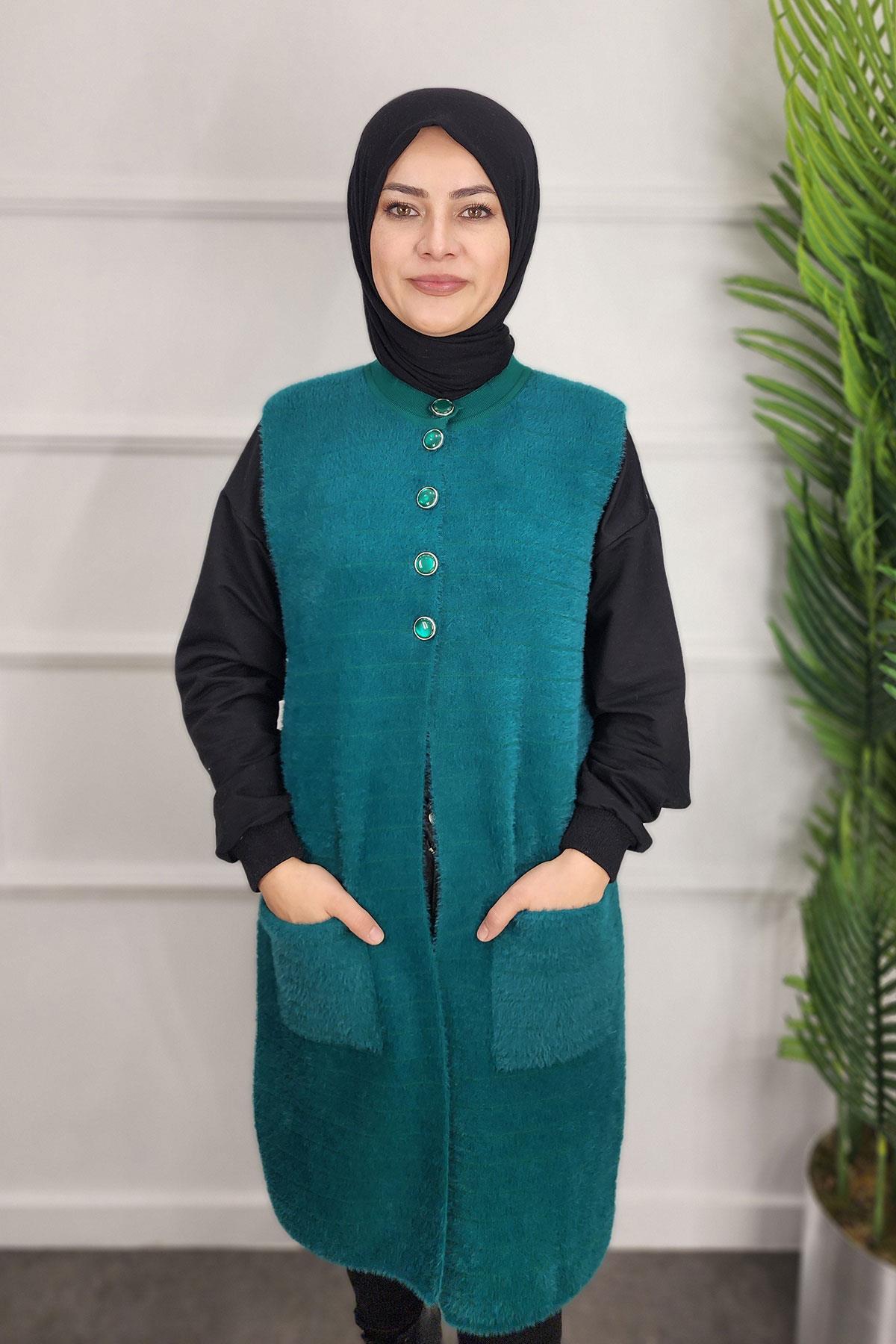 Beş Düğme Cepli Yelek - YEŞİL