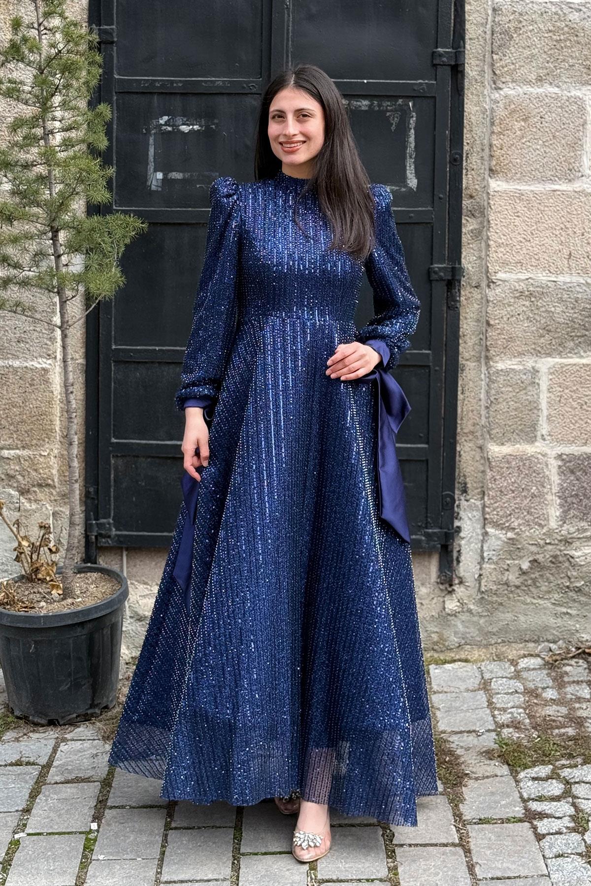 2404 NEW ELEGANS ELBİSE - Lacivert