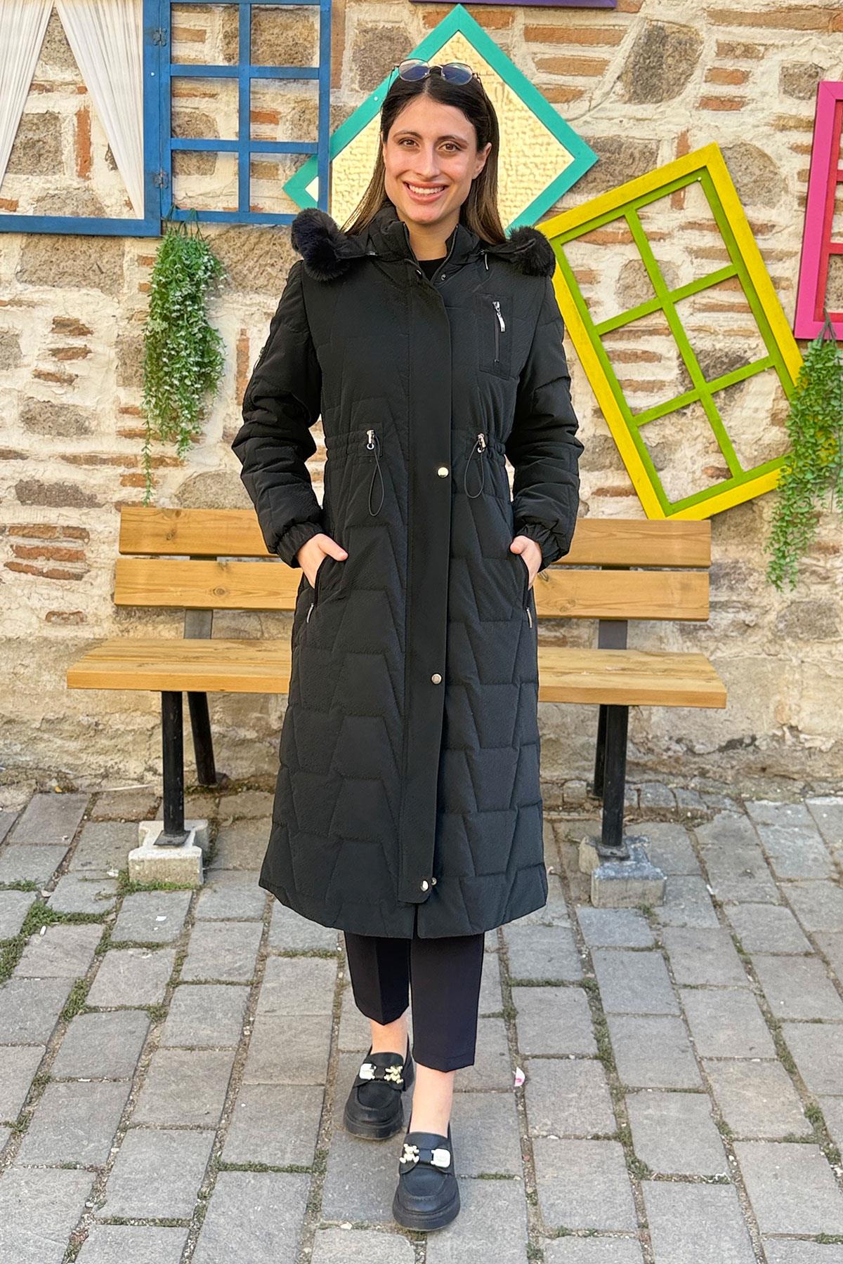 Cosmo Vazo Desen Belden Büzgülü Kaban - SİYAH