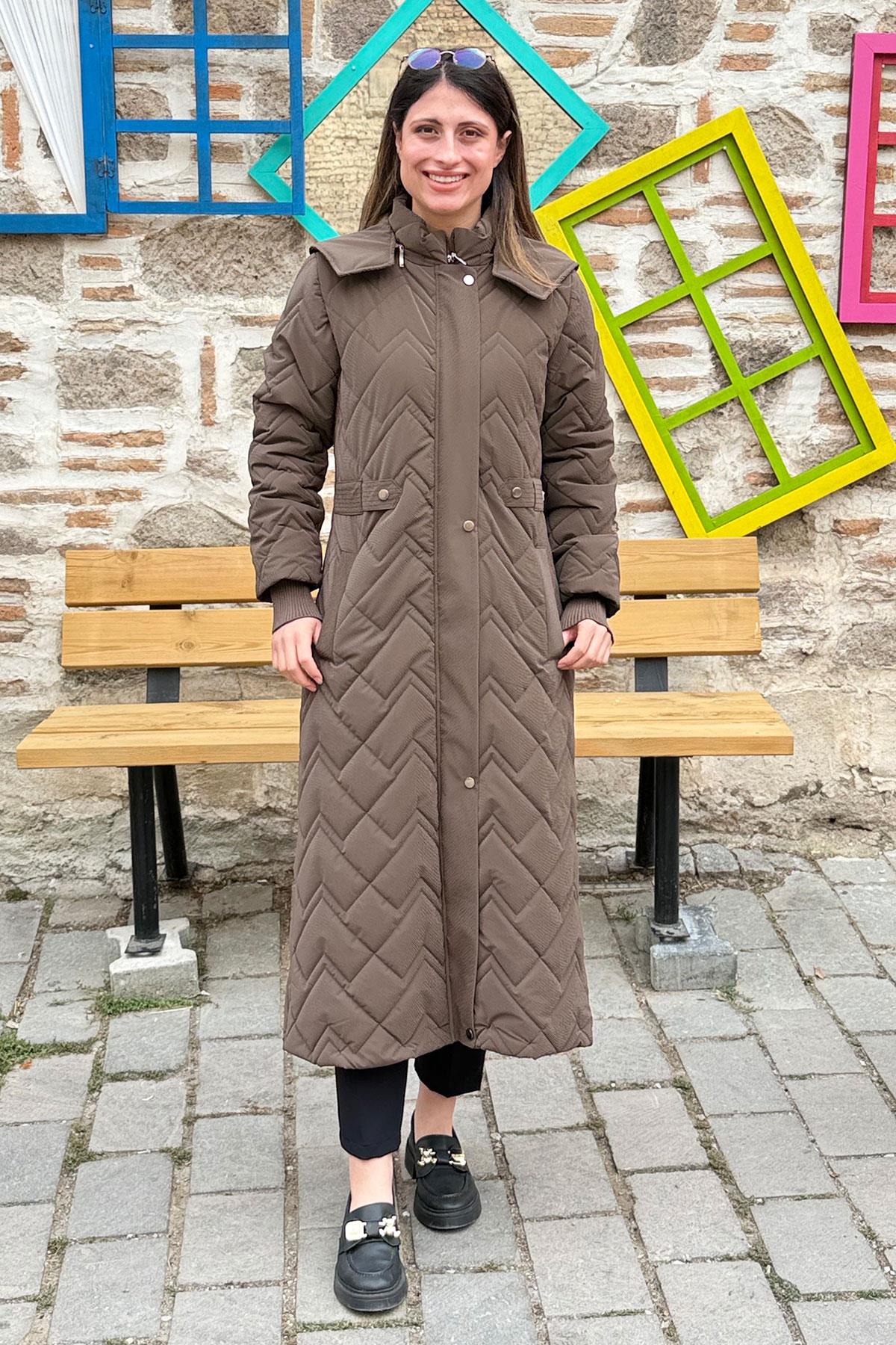 Cosmo Vazo Desen Fransız Boy Kaban - KAHVE