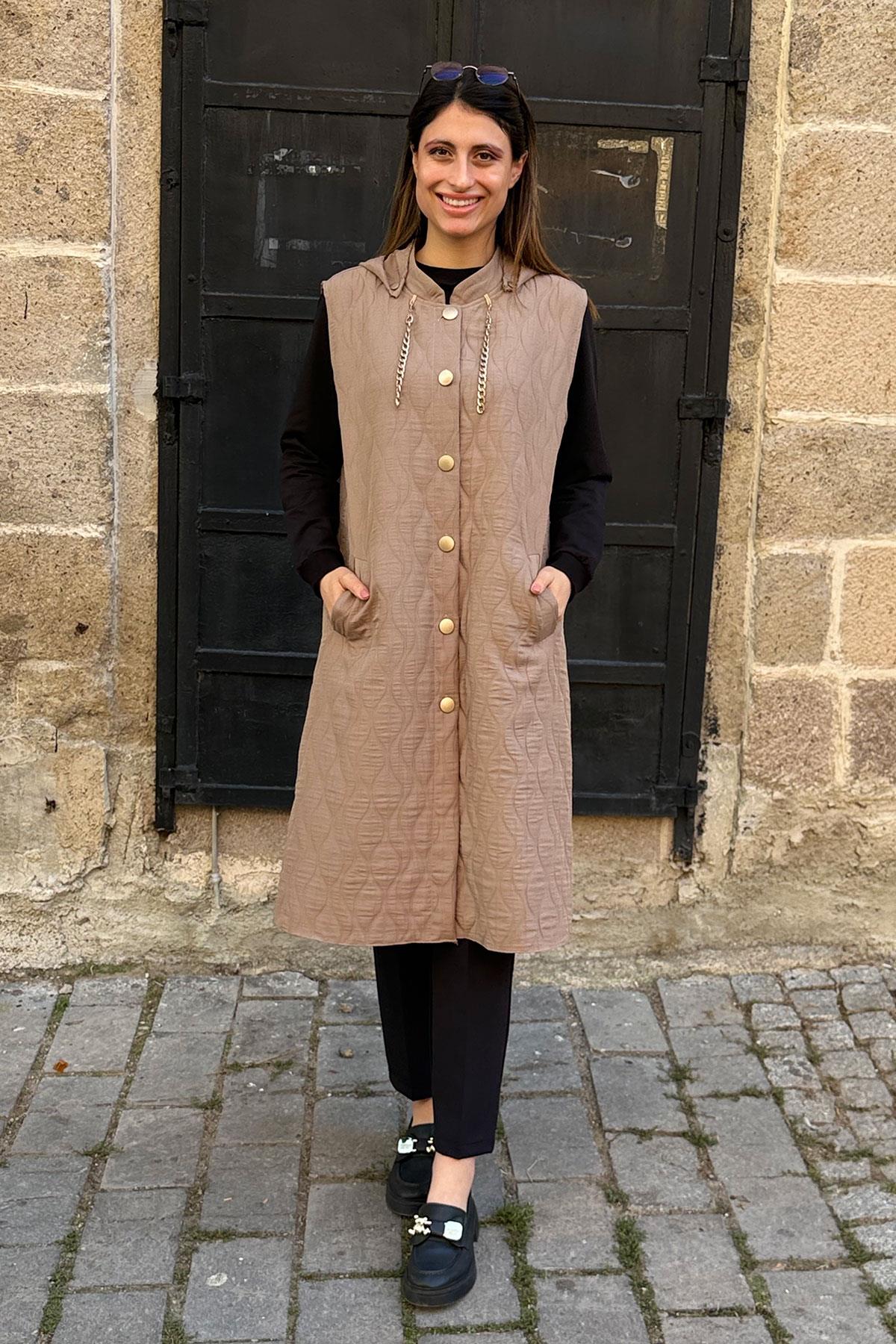 Damla Desen İnce Kapitone Yelek - VİZON