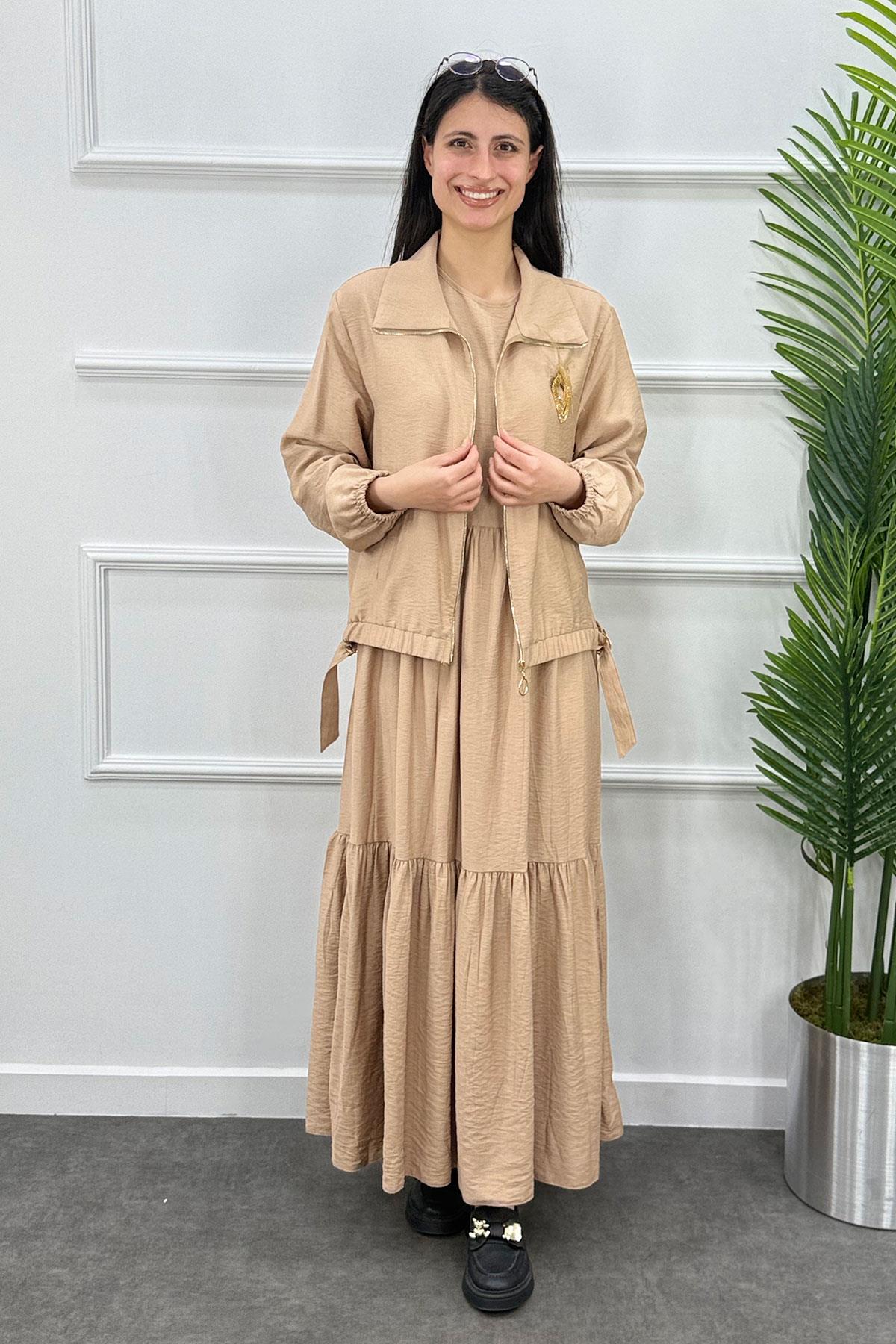 Ecrin Tesettür Elbise - Bej