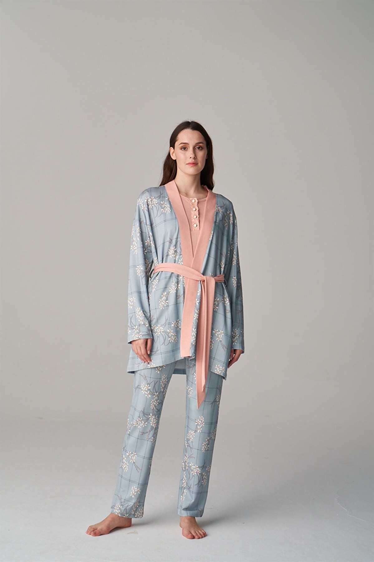 Feyza 4688 Kadın 3'lü Pijama Takımı-Mavi