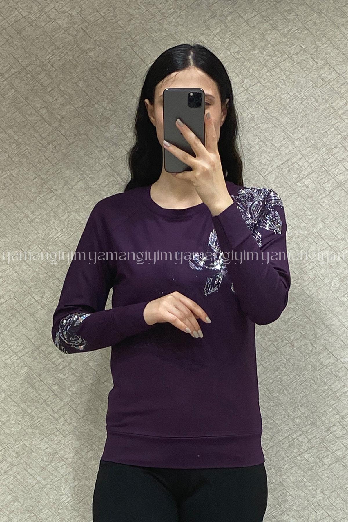 Kadın Penye Bluz 1718 (Spor Kalıp) - MOR