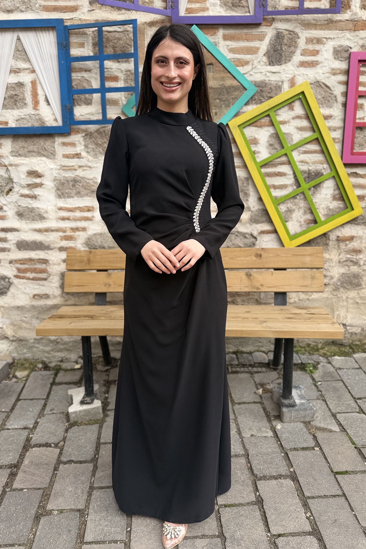 5142 Gaze Elbise - Siyah