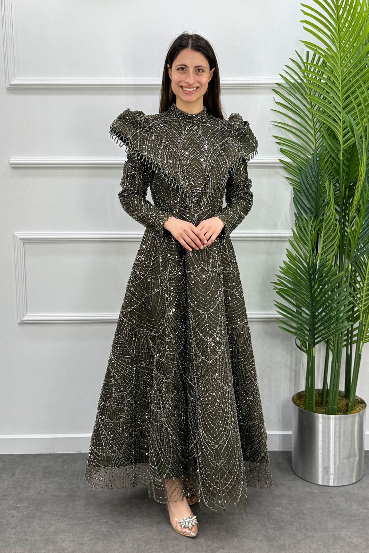 Lotus Tesettür Abiye - HAKİ