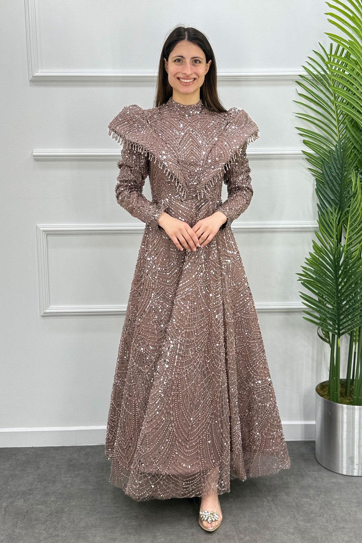 Lotus Tesettür Abiye - KAHVE