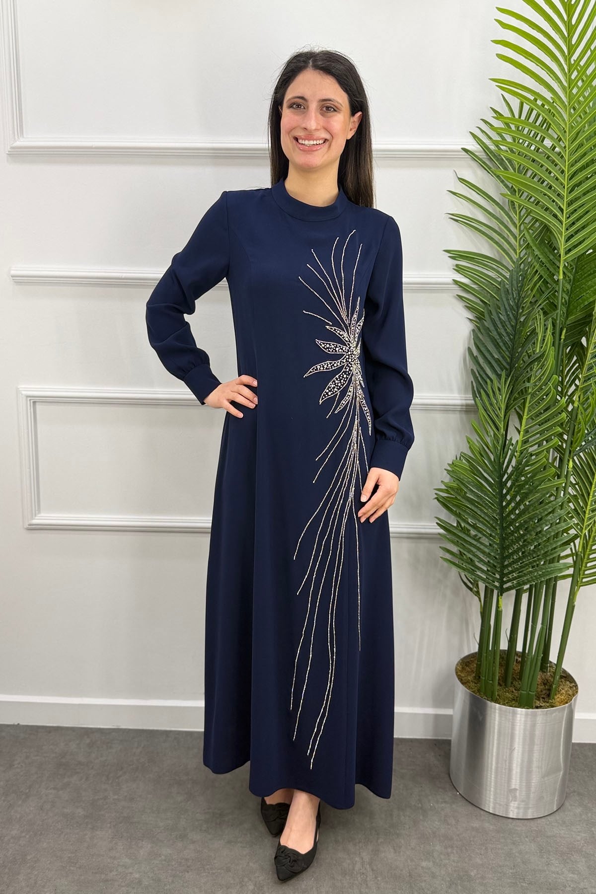 Miray Tesettür Elbise - LACİVERT