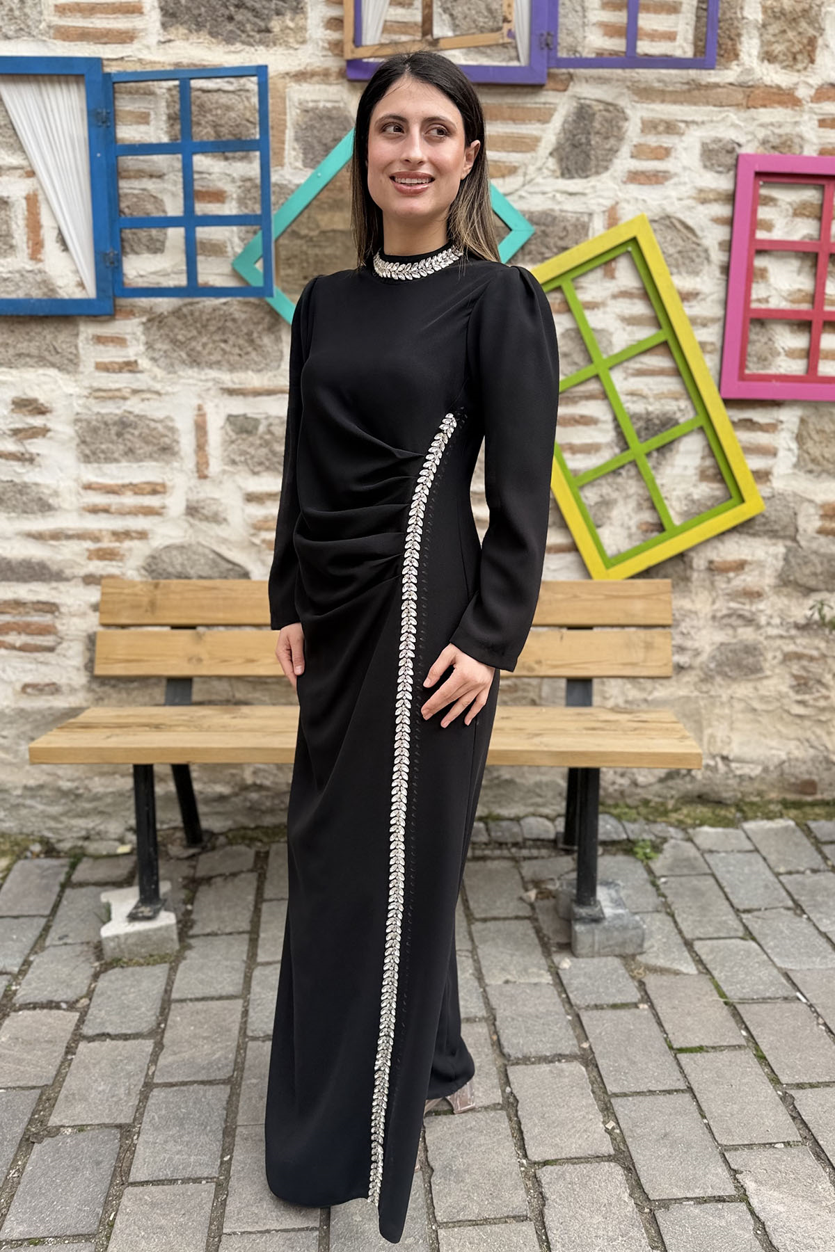 5106 Gaze Elbise - Siyah