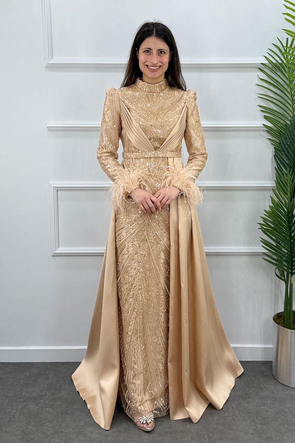 Okaliptüs Tesettür Abiye - GOLD