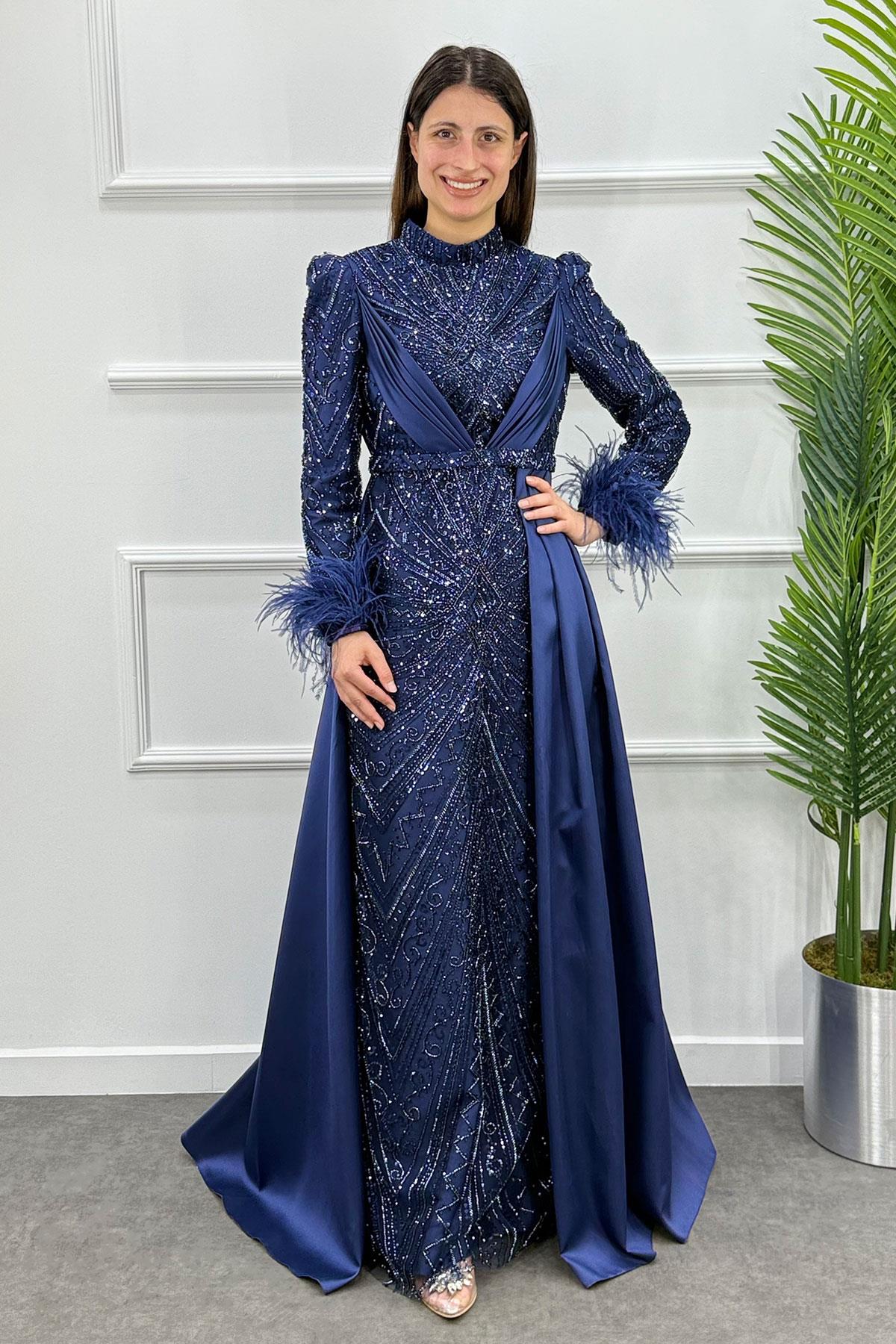 Okaliptüs Tesettür Abiye - LACİVERT