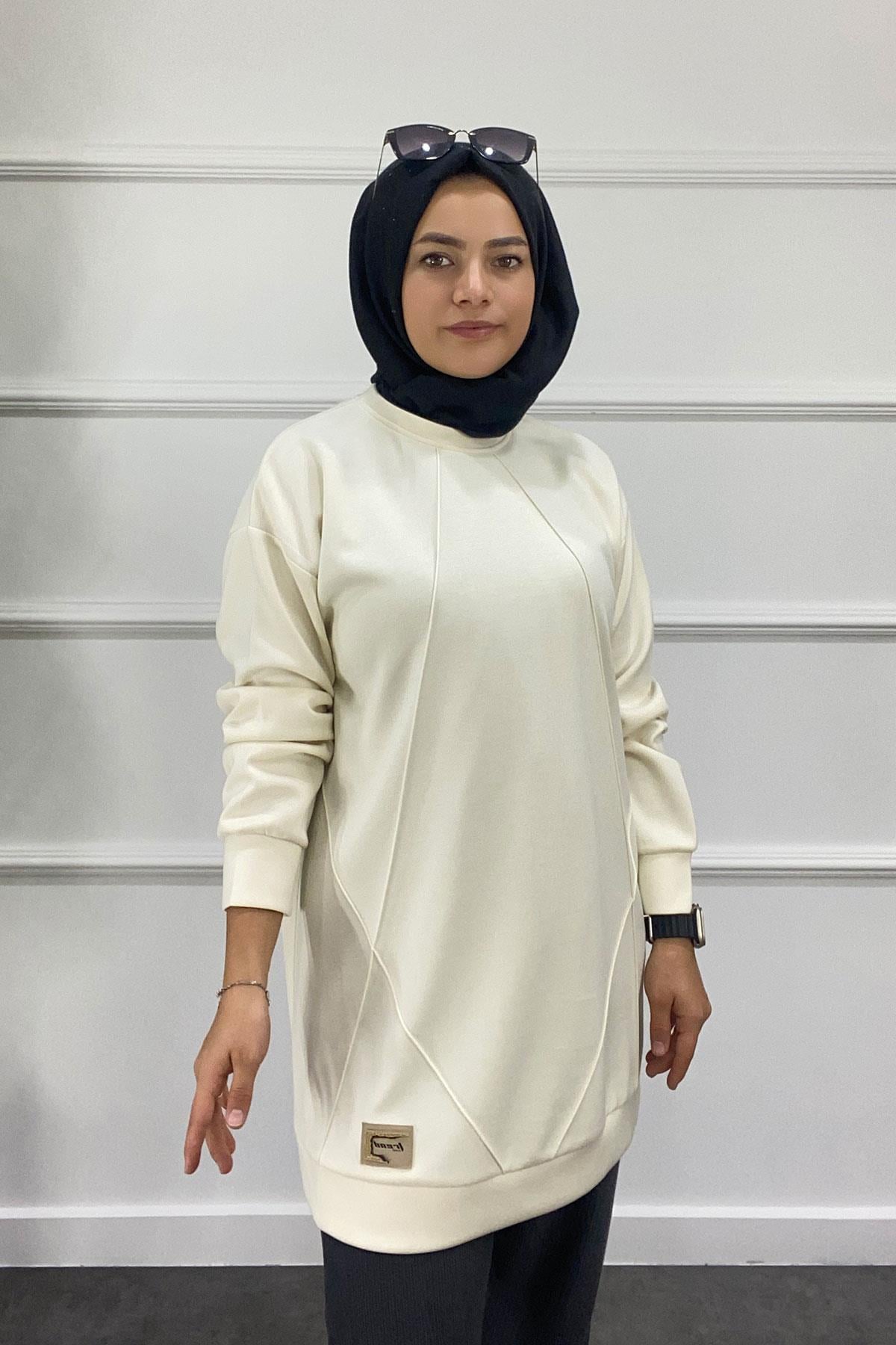 0205 PEMBE OYSHO ARMALI TUNİK - Ekru
