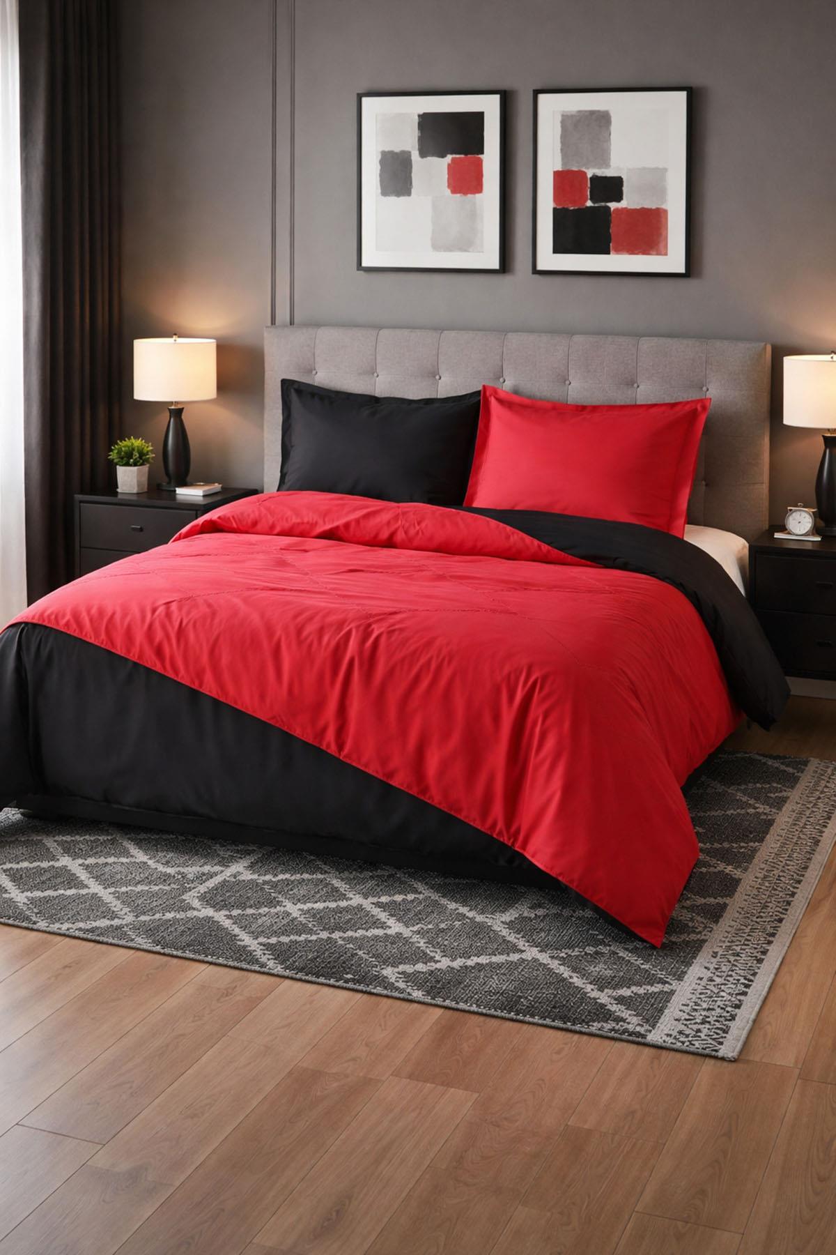 Özdilek Colormix Nevresim Takımı Çift Kişilik - KIRMIZI-SİYAH