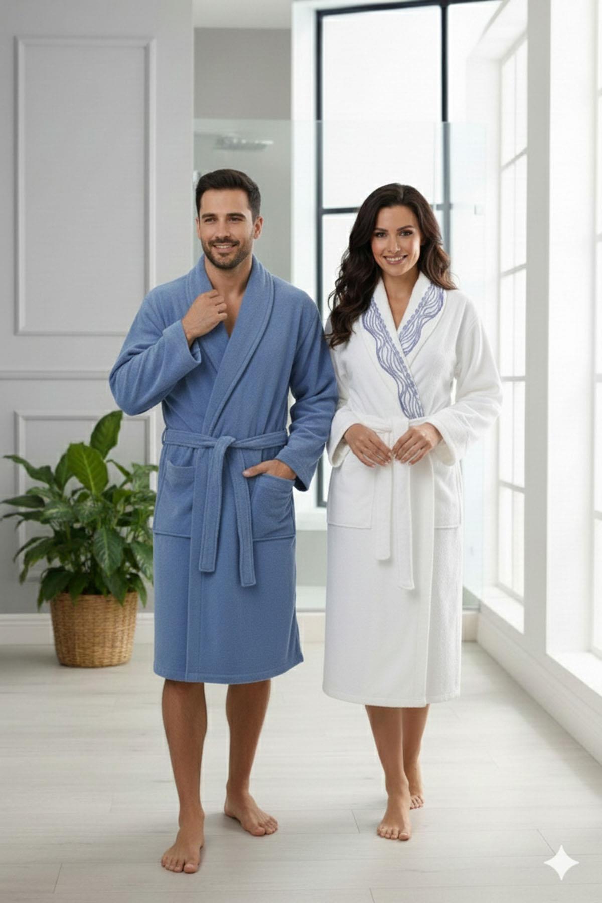 Özdilek Helezon Aile Bornoz Seti İndigo-Krem/İndigo