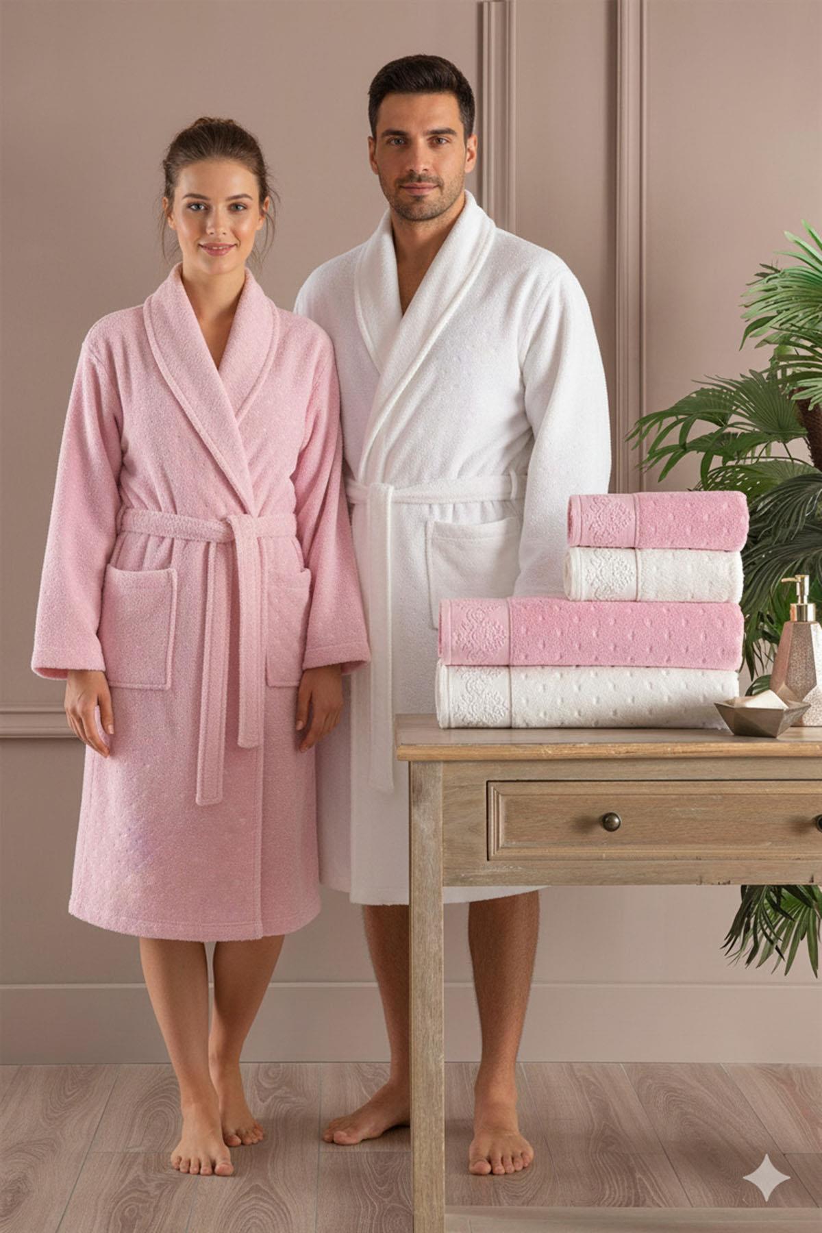 Özdilek Heritage Aile Bornoz Seti Pembe-Krem