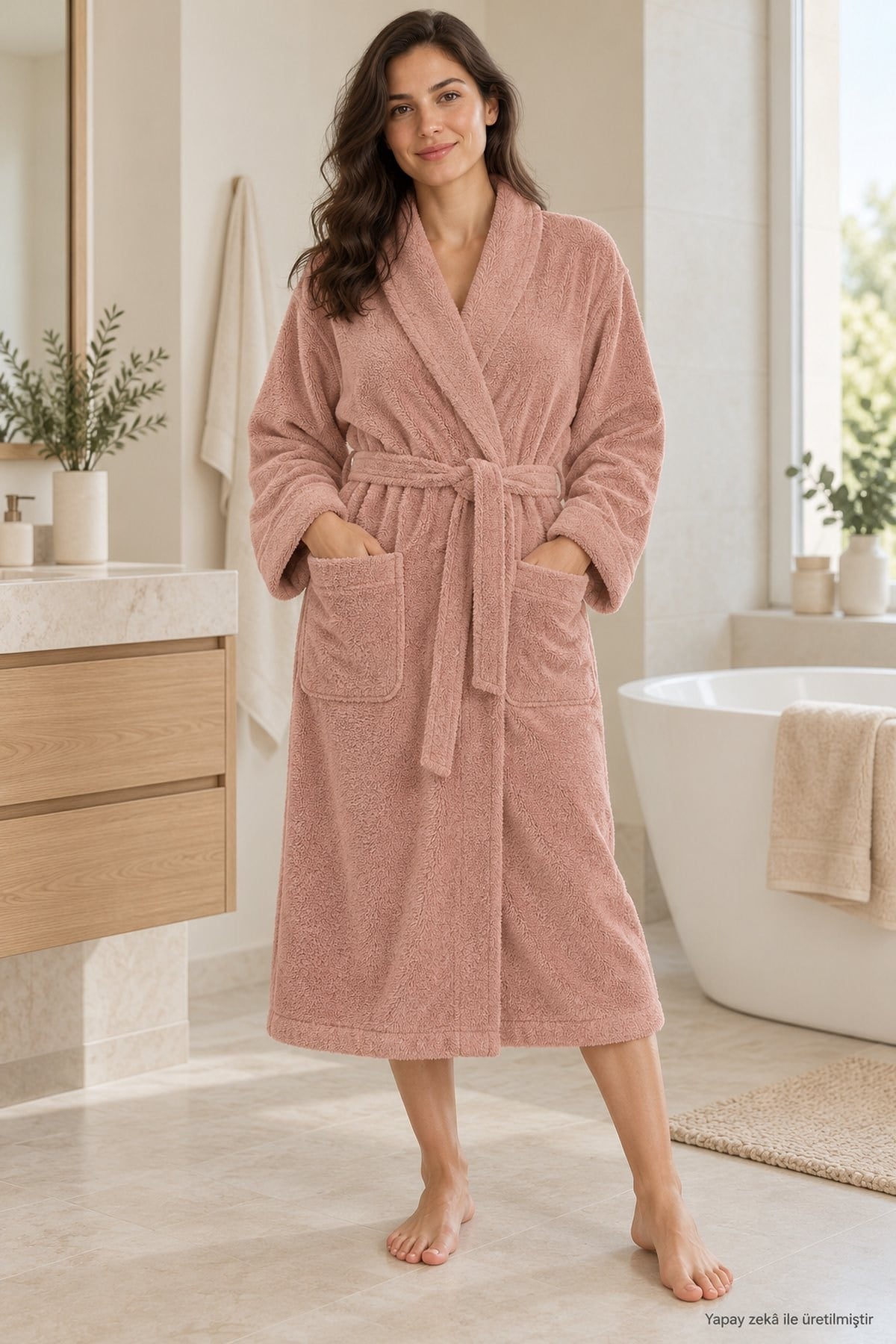 Özdilek Kadın/Erkek Unisex Pamuklu Bornoz XL - PUDRA