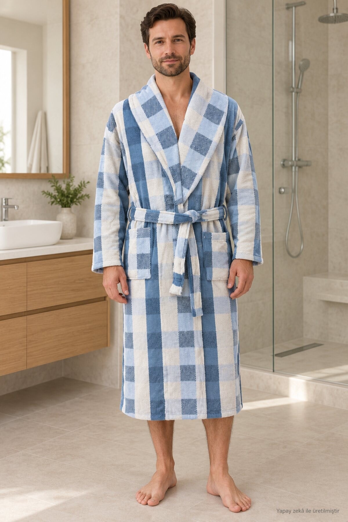 Özdilek Kadın/Erkek Unisex Pamuklu Kadife Bornoz XL - MAVİ