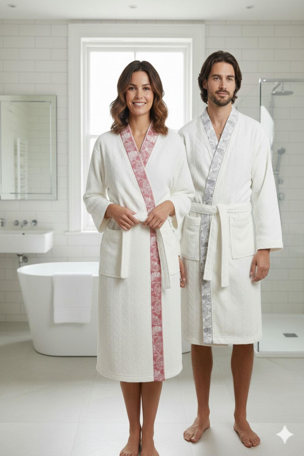 Özdilek Loseta Aile Bornoz Seti Gri-Pembe