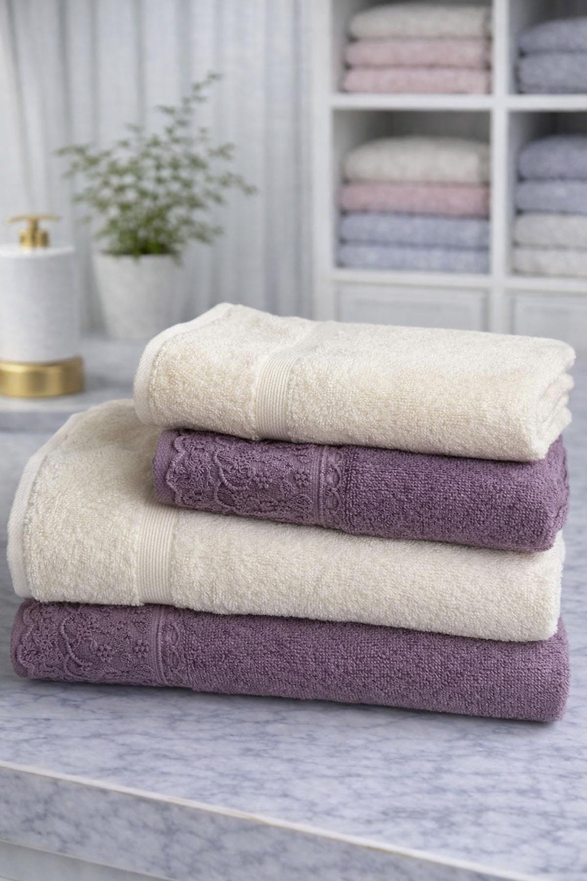 Özdilek Orkide Best Set (Hamam Takımı) Krem-Mürdüm