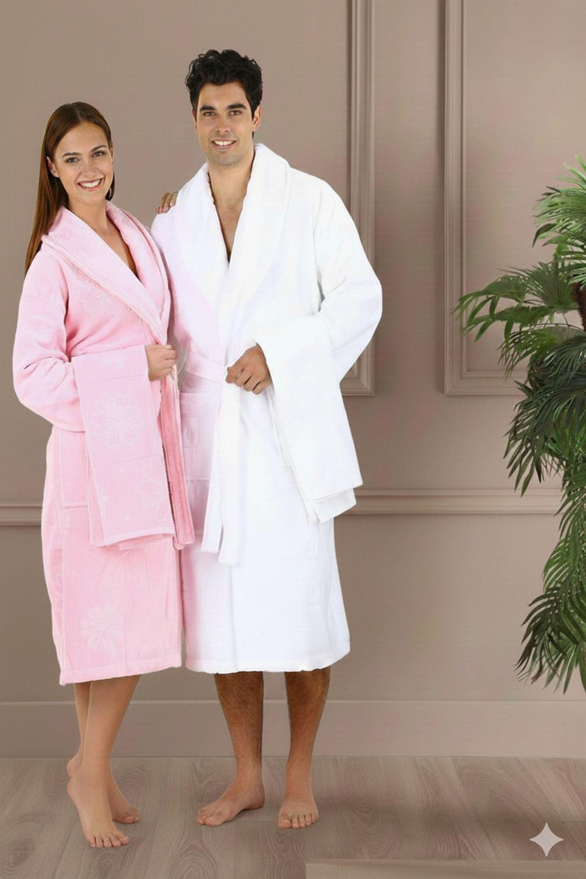 Özdilek Vega Aile Bornoz Seti Beyaz-Pembe