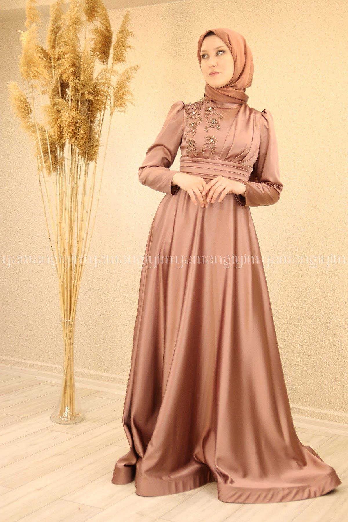 Peony Hijab Evening Dress - COPPER