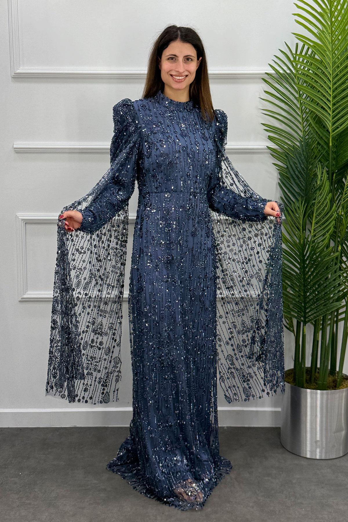 Salkım Tesettür Abiye - ANTRASİT