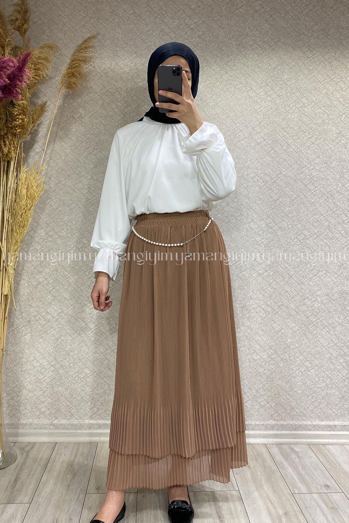 Satin Pleated Skirt - MINK