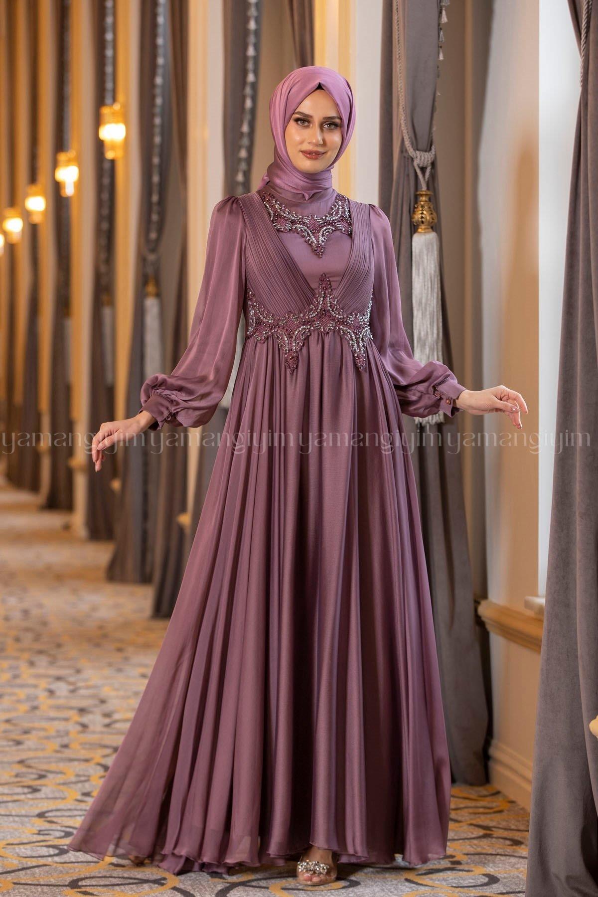 Hyacinth Hijab Evening Dress - DARK ROSE