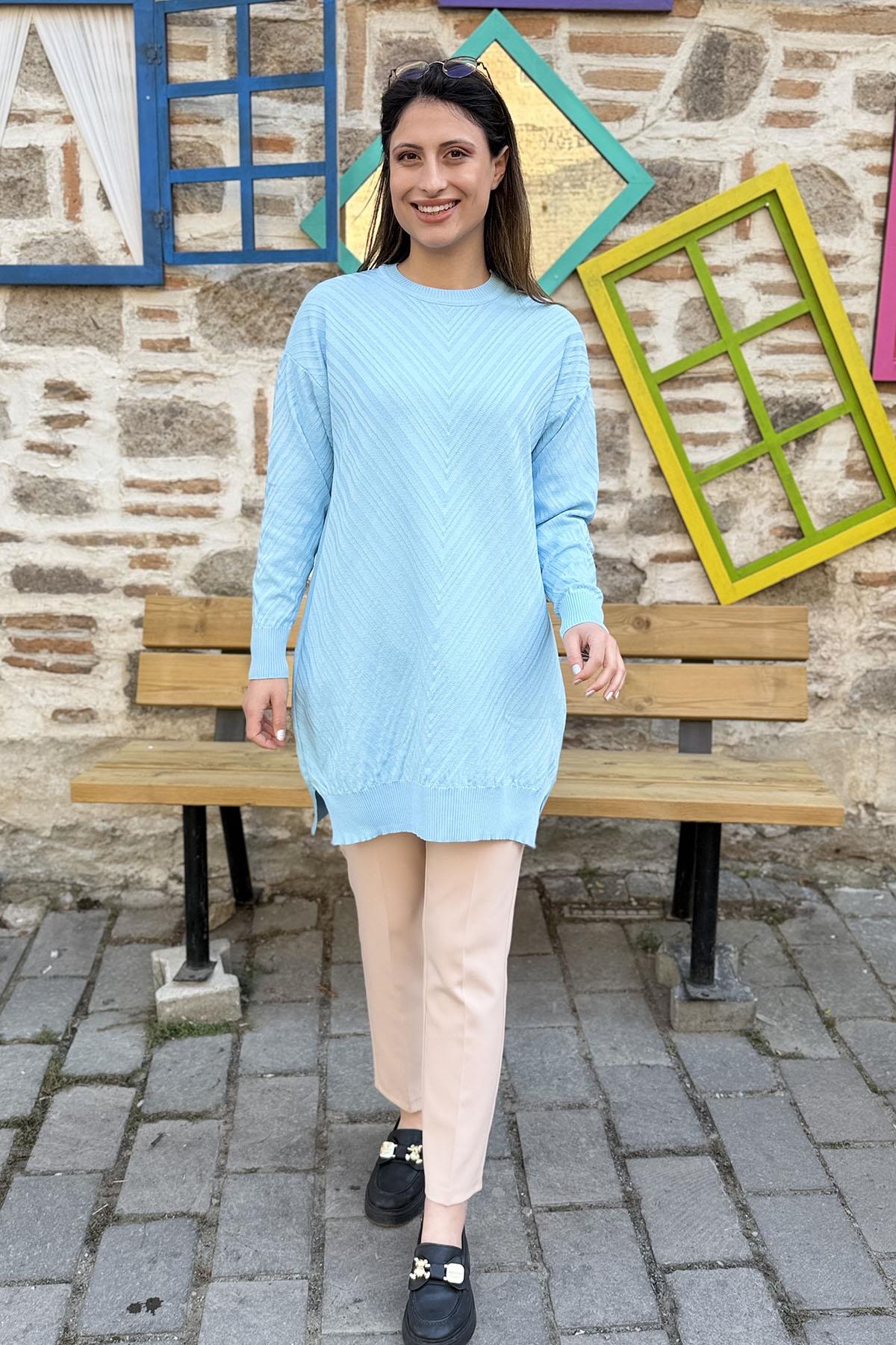 V Desenli Oversize Triko Tunik - Bebemavisi