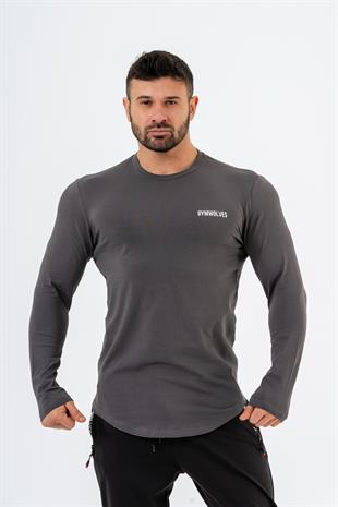 Gymwolves Erkek Spor Body | Füme | Uzun Kollu Spor T-Shirt | Basic Serisi |