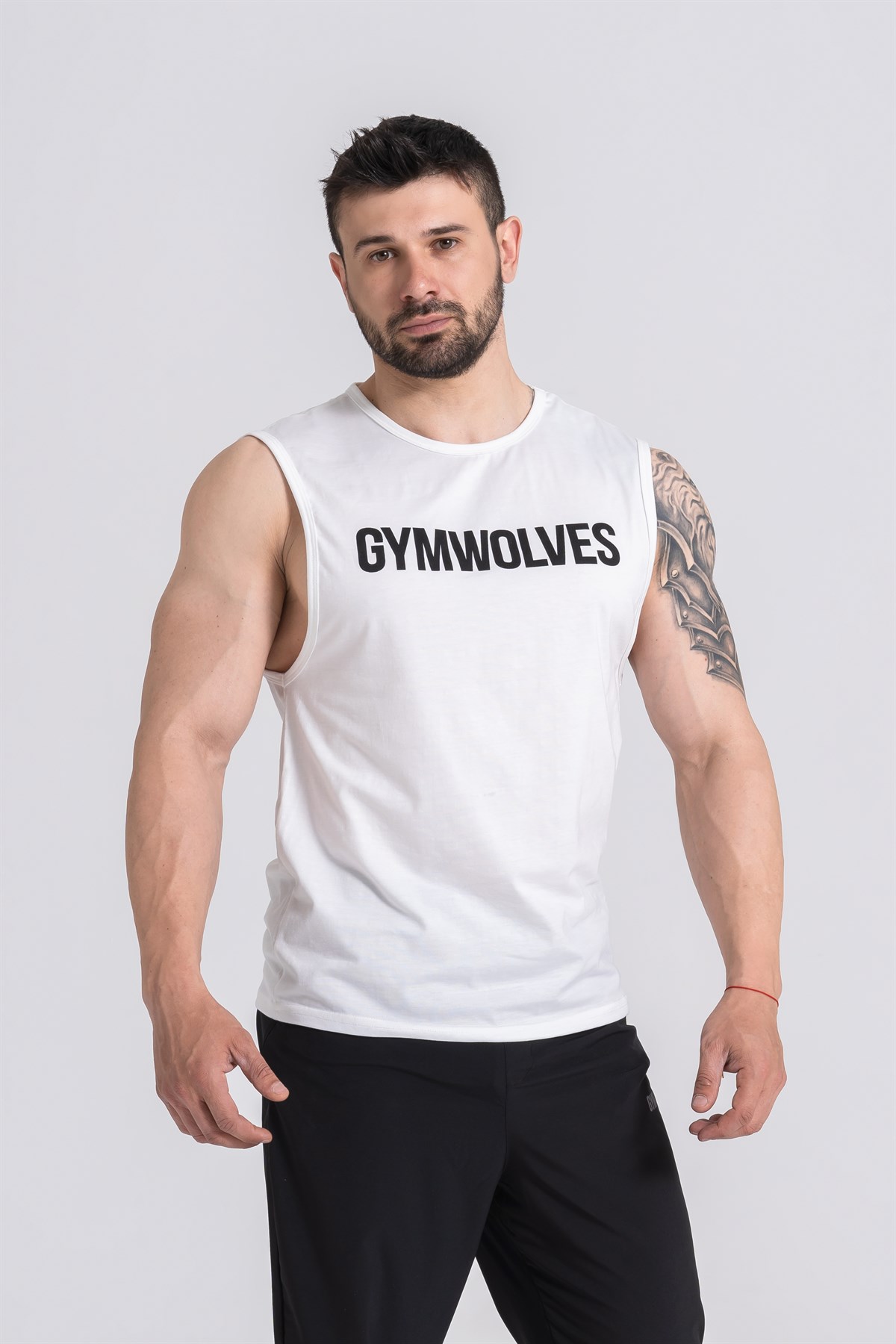 Gymwolves Beyaz Erkek Kolsuz Tişört