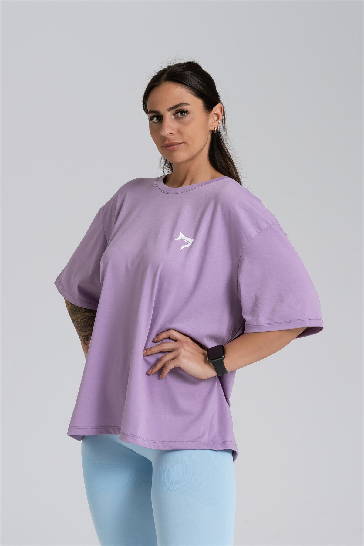 Gymwolves Cotton Serisi Lila Oversize Kadın Tişört