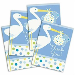 Mavi Renk Baby Stork Baby Shower Teşekkür Zarfı ve Not Seti 8 Adet