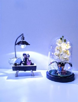 Mobgift 2'li Set Orkide Altında Romantik Çift Tasarımlı Işıklı Fanus 