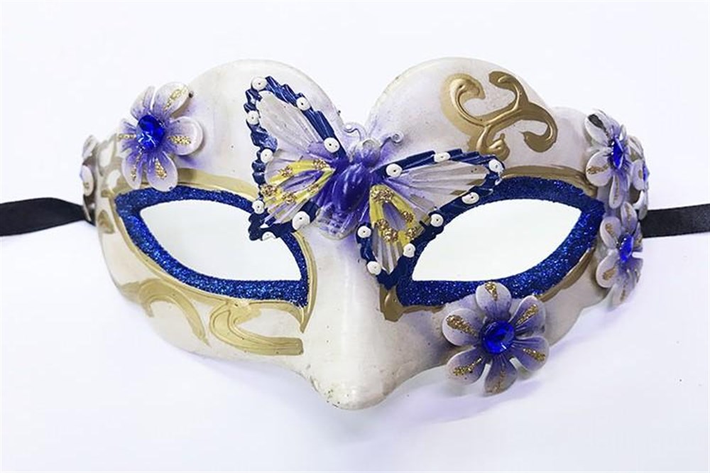 Ortası Kelebek İşlemeli Masquerade Venedik Maskesi