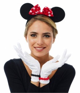 Kırmızı Fiyonklu Minnie Mouse Tacı ve Beyaz Eldiven Seti