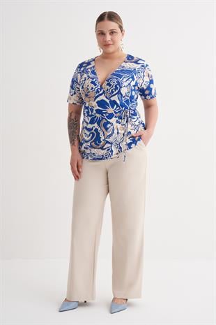 Myline-Bağlama Detaylı Desenli Bluz-Büyük Beden Bluz-150018