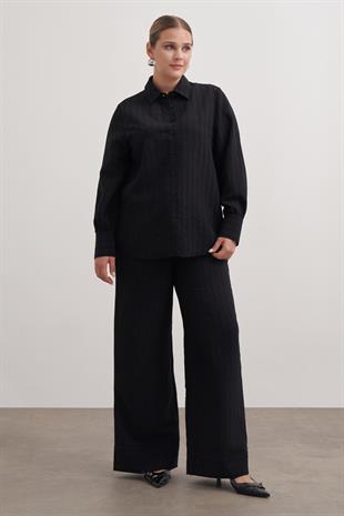 Myline-Sırtı Fiyonklu Çizgili Gömlek-Büyük Beden Gömlek-149538