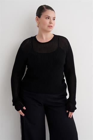 Myline-Transparan İnce Triko Bluz-Büyük Beden Bluz-160083