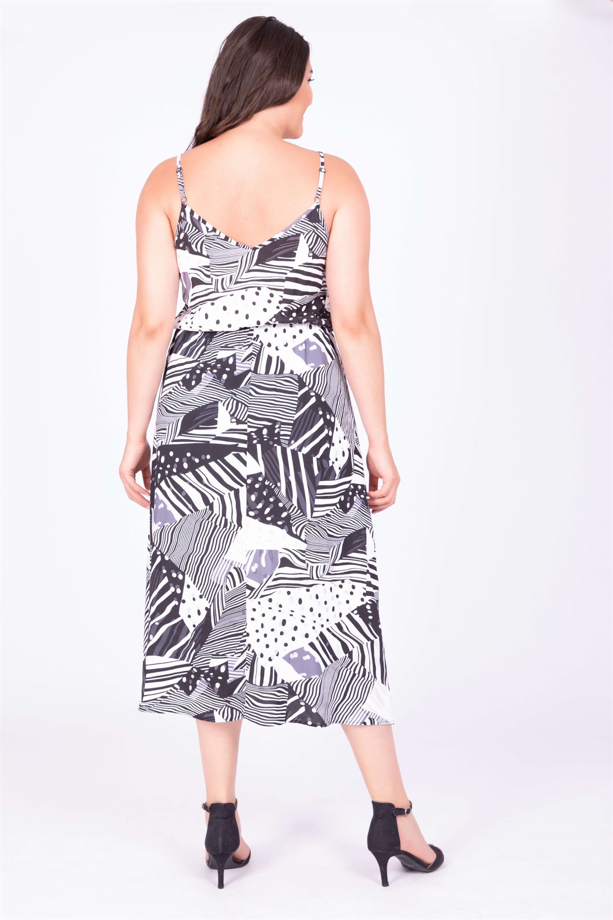 İp Askılı Beli Lastikli Yırtmaçlı Elbise - Mylinemoda.com