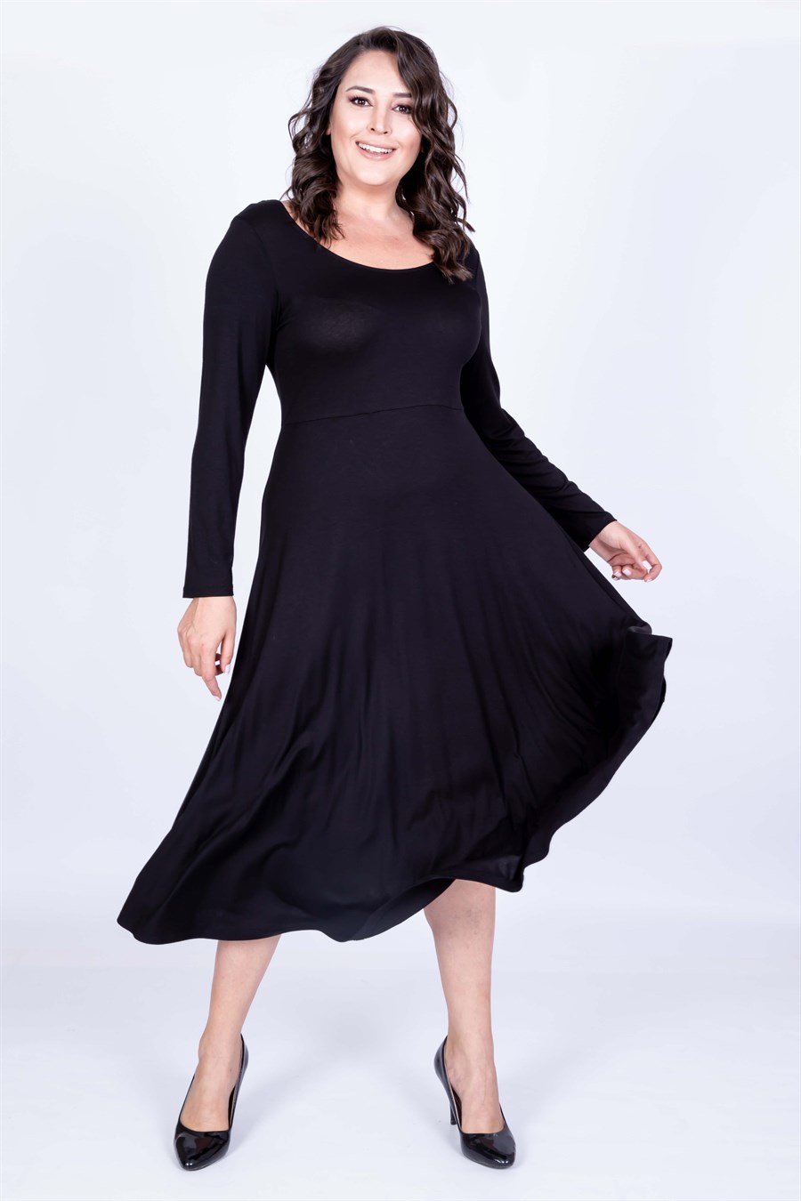 Myline-Balerin Yaka Elbise-Büyük Beden Günlük Elbiseler-35020