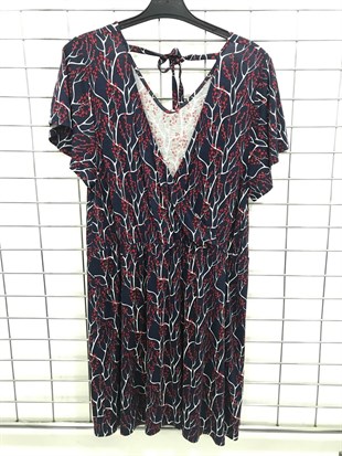 Myline-Arka Yaka Bağcıklı Kurvaze Penye Elbise-Büyük Beden Outlet-45632